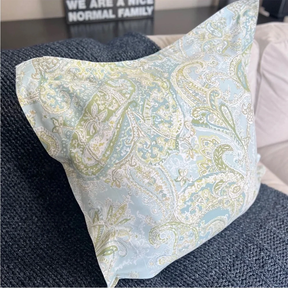 1 Pottery Barn Paisley EURO Pillow Sham Sienna Blue/Green 26” Pattern Cotton HTF - Picture 5 of 7